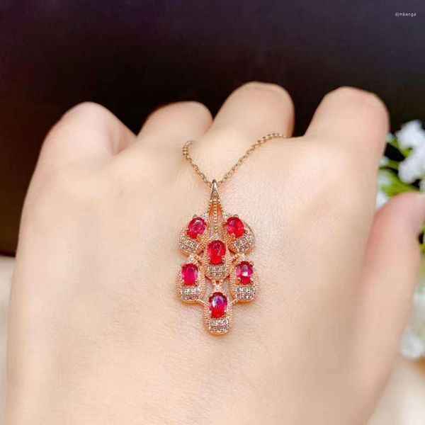 Pendentifs naturel Pigeon sang rubis 5 pierres précieuses pendentif collier S925 luxueux Fine liste mariages bijoux pour femmes