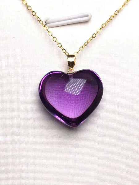 Colgantes Natural Púrpura Amatista Cuarzo Brasil Corazón Facetado Amor Colgante 18K Oro 19x19mm Collar de Piedra Curativa AAAAAA