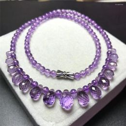 Colgantes Collar de gota de agua de amatista púrpura natural, cadena de cuentas facetadas cortadas de 5-10 mm, cristal