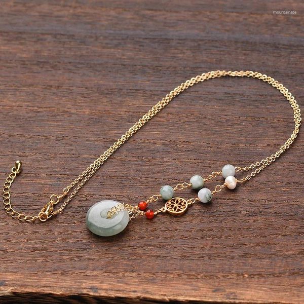 Pendentifs en pierre naturelle émeraude, bouton porte-bonheur, collier rond en Jade, beignet, bijoux à breloques pour femmes, accessoire de chaîne