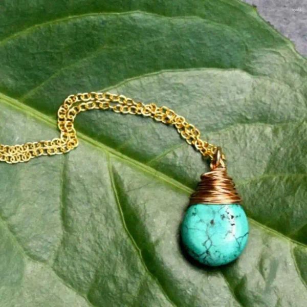 Pendentifs Naturel Turquoise Wrap 18K fil de soie pendentif 18 pouces chaîne restauration Chakra fantaisie bracelet pâques Thanksgiving jour Souvenir