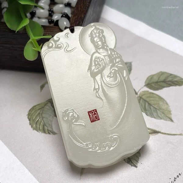 Pendants Pendants Natural White Jade Hand sculpté Lotus Pendent Fashion Boutique Jewelry Men and Women Collier Collier Gift