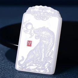 Pendentifs en Jade blanc naturel sculpté à la main, pendentif tigre du zodiaque, bijoux Boutique de mode, collier tigre pour hommes et femmes, cadeau