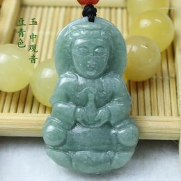 Hangers natuur jade guanyin boeddha hanger voor man en vrouw met touw ketting boeddhistische enthousiastelingen sieraden