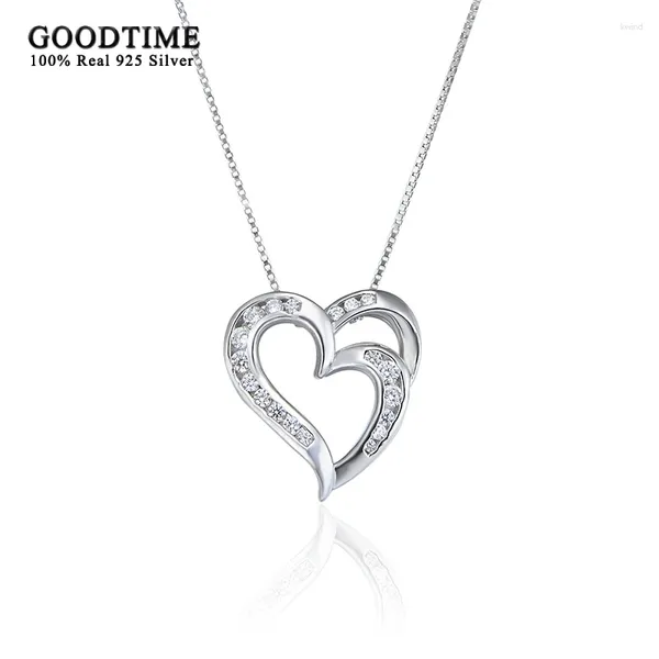 Pendants Noble Women Collier Pure 925 Siltling Silver Double Love Heart Zircon Pendant clavicule Chaîne de mode Jijoux Accessoire