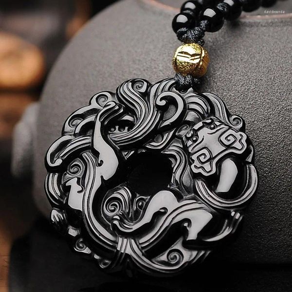 Pendentifs obsidienne Animal pendentif perles breloque collier bijoux accessoires de mode sculpté à la main homme amulette cadeaux