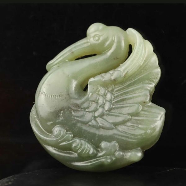 Pendentifs Vieille Chine Naturel Hetian Jade Sculpté À La Main Cygne pendentif #13