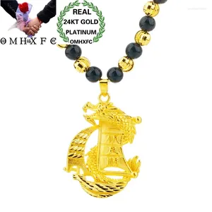 Pendantes OMHXFC Al por mayor de la moda europea Fiesta Masculino Boda Fatry Father Gift Boat Dragon Boat de 24 kt Collar colgante NL214