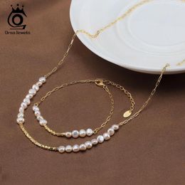 Pendants Orsa Jewels 14K Gold Nugget Chain Chain Collier 925 Bijoux vintage Pearl Vintage en argent sterling en argent sterling pour femmes GPN6