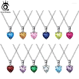 Pendants Orsa Jewels 925 Silver Daity Heart 12 Colours Mois Colliers de pendentif de naissance pour les femmes Collier CZ coloré