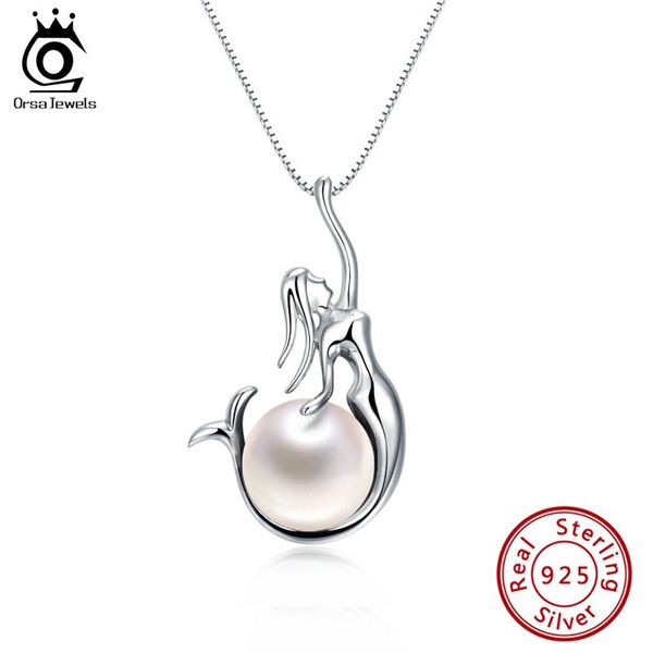 Colgantes ORSA JEWELS Plata de Ley 925 collares para mujer colgantes perlas de agua dulce colgantes únicos de sirena joyería femenina de moda GPN12