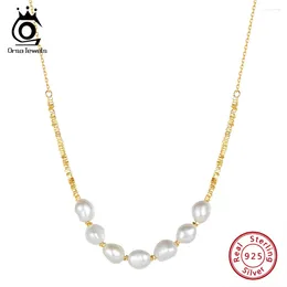 Pendants Orsa Jewels Elegant 925 Collier de chaîne de pépites en argent sterling avec une perle d'eau douce exquise pour femmes bijoux GPN69