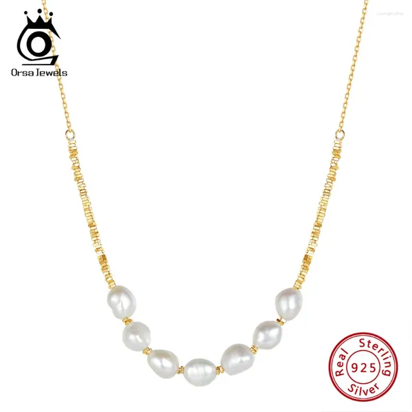 Pendants Orsa Joyas Elegante 925 Collar de la cadena de pepitas de plata esterlina con exquisito perlas de agua dulce para mujeres Joyería GPN69