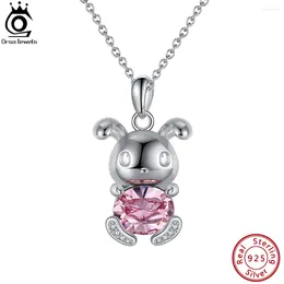 Pendentifs ORSA bijoux exquis 925 en argent Sterling lapin pendentif collier avec rose autriche cristal 5A CZ pour les femmes bijoux de fête SWN19