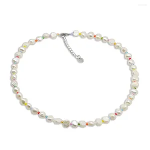 Colgantes Collar de perlas Pequeñas cuentas de cristal coloridas barrocas con diseño Regalo de aniversario para mujer