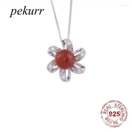 Pendentifs Pekurr 925 en argent Sterling 3 couleurs tournesol Agate pierre colliers pour femmes Zircon feuille ronde bijoux de mode