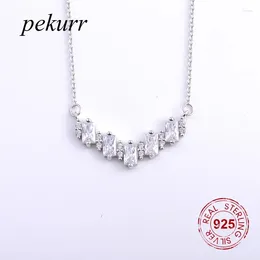 Colgantes Pekurr, collares de tira de gemas rectangulares de cristal de Plata de Ley 925 para mujer, cuentas de circón, joyería de moda
