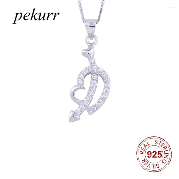 Colgantes Pekurr, Collar de corazón de flecha de Cupido de Plata de Ley 925 para mujer, Collar de circón, joyería fina, regalo de San Valentín