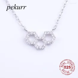 Pendants Pekurr 925 Sterling Silver CZ 3 Colliers géométriques Hexagon Hollow pour femmes Colliers de bijoux fins