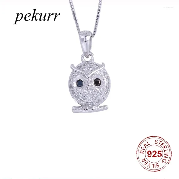 Colgantes Pekurr, collar redondo de Plata de Ley 925 con búho bonito para mujer, pájaro volador de dibujos animados, joyería de moda para niña, regalos