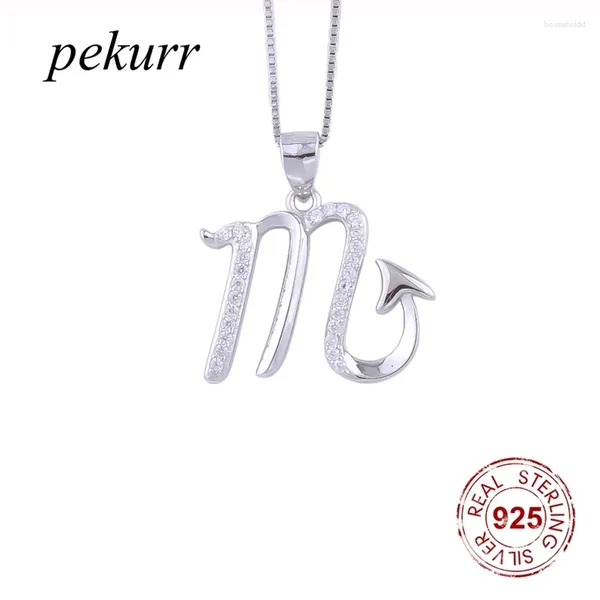 Pendentifs Pekurr 925 argent Sterling scorpion Zircon Horoscope colliers pour femmes Constellation pendentif signe du zodiaque lettre M bijoux fins