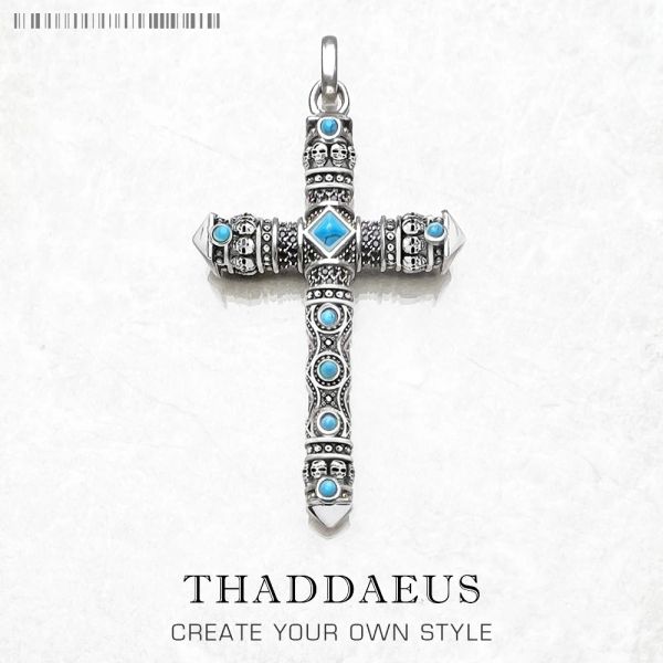 Pendants Pendant Cross Cross Blue Stone, tout nouveau Pure 925 Silver Silver Jewelry Europe Turquois Accessories Faith Gift For Woman Men