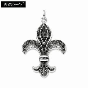 Colgantes colgantes Fleurdelis Heart 925 Sterling Silver Negro Zirconia Estilo Europa Rebel Street Fine Jewerly para hombres