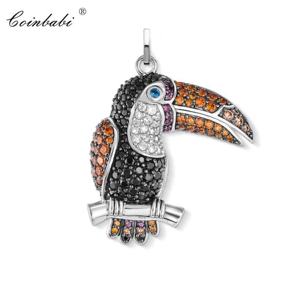 Pendentifs Pendentif Toucan oiseaux zircone pour femmes bijoux de mode 925 en argent Sterling cadeau Europe Style mode pendentif Fit collier