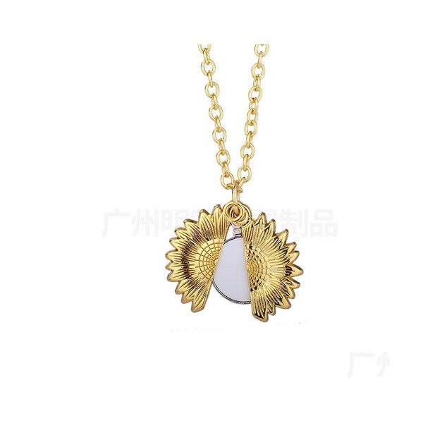 Pendentifs Collier de bijoux européens et américains, étiquette de transfert de chaleur vierge, chaîne de mots O, pendentif tournesol, inventaire, vente en gros, Dhn9G