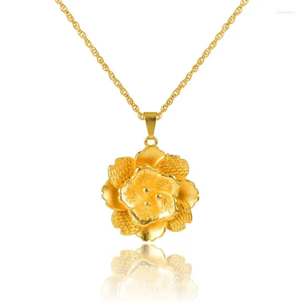 Pendants Peony Flower Lucky Ball 14k Gold Color Pendant Pendant Clicule Chaîne pour femmes Mère petite amie Bijoux d'anniversaire de mode Not Fade