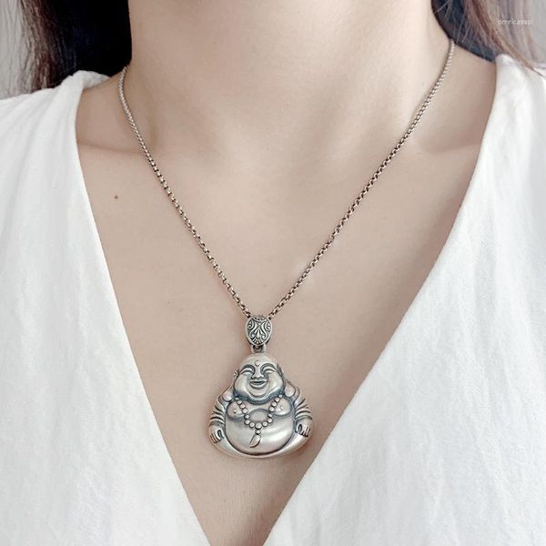 Pendentifs de personnalité en argent 925, chaîne pour femmes, bijoux rétro, pendentif bouddha Maitreya, amulette féminine, grand ventre