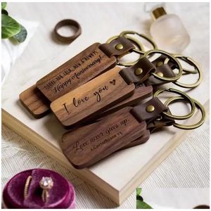 Hangers gepersonaliseerde lederen sleutelhanger hanger boei hout snijsleutelhangers lage decoratie sleutelring diy thanksgiving vaders dag gi dh2ui