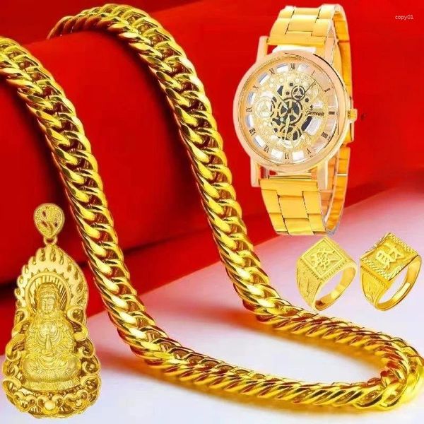 Colgantes chapados en oro real 24k 999 collar personalidad dominante de los hombres joyería de moda Color permanente puro 18K