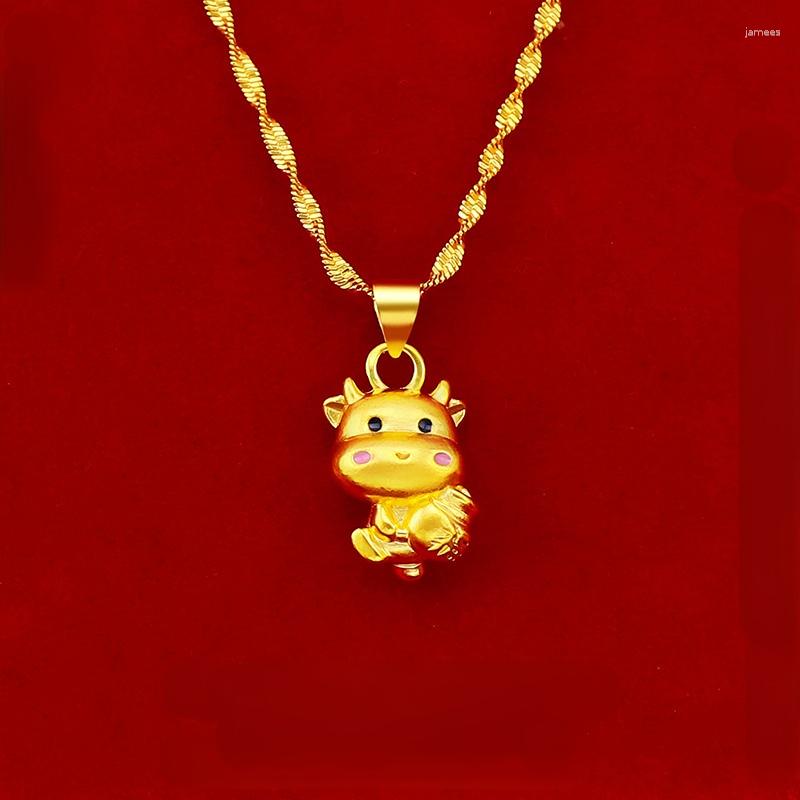 Pendants Pure 18K 999 Yellow Gold Lovely Cow Pendant Chain For Women Fashion Necklace Wedding Christmas Gifts Jewelry Thickening Not Fade