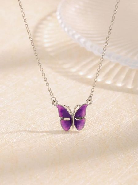Pendants Pure 925 Silver Drop Glue Butterfly Pendant Collier Série 1 avec couleur violette Elegant Exquise Style pour la fête ou l'usure des rencontres