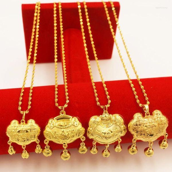 Pendentifs pur 999 bijoux pendentif de mariage chanceux paix longévité serrure copie véritable or 18k collier pour femmes cadeaux pour femmes