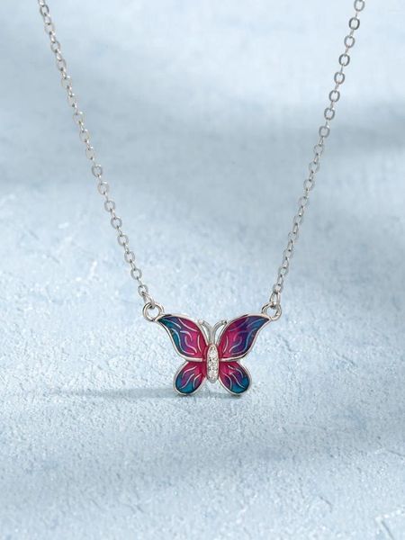 Collier pendentif papillon rouge violet en argent sterling 925 et zircon pour assister à des fiançailles ou au bureau des femmes