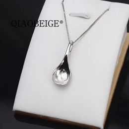 Colgantes QIAOBEIGE cuchara estilo chino 925 plata pura color blanco colgante encontrar 121314mm perla redonda accesorio en blanco