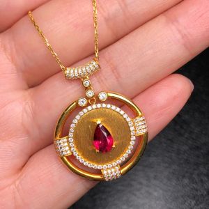 Pendentifs Véritable 14 K or Rose 2 Carats enterrer pendentif femmes naturel rouge rubis pierre précieuse 14 K or Rose 45 cm collier bijoux pendentif mujer cadeaux