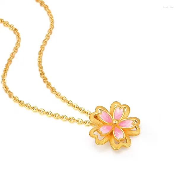 Pendentifs Réel 18k couleur or belle rose fille pêche pendentif pour les femmes mariée fiançailles anniversaire mariage 999 collier chaîne bijoux cadeaux