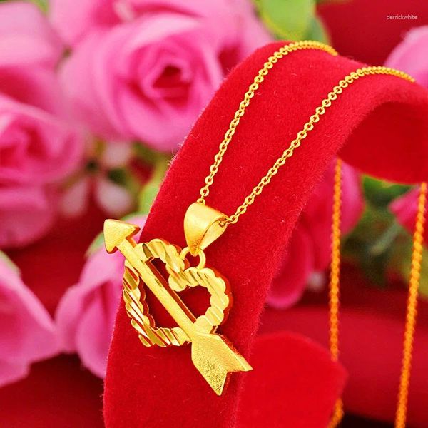 Colgantes Real 24K Color oro Amor a primera vista Collar para mujeres Pure 999 Cadena de eslabones Joyería fina Compromiso Boda Regalos de Navidad