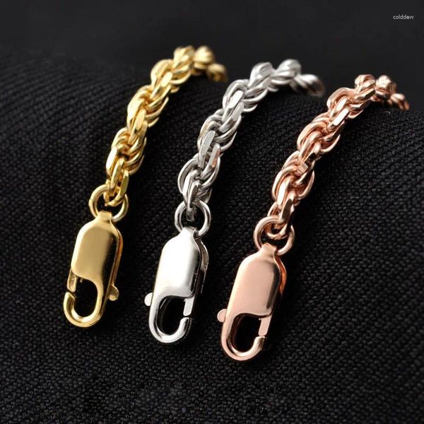 Colgantes Plata de Ley 925 auténtica, collar largo con cadena de cuerda de Color oro rosa y platino dorado para mujeres y hombres, joyería fina, regalo de cumpleaños