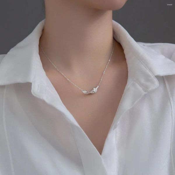 Pendants REAL 925 Silver Sterling Simple Whirling Feather Choker Colliers Bijoux pour femmes Cadeaux de Noël d'anniversaire