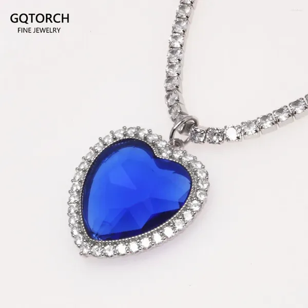 Pendants Real 925 Silver Sterling Le cœur du collier de l'océan bleu créé en diamant zircon titanic Pendant la chaîne pullable réglable