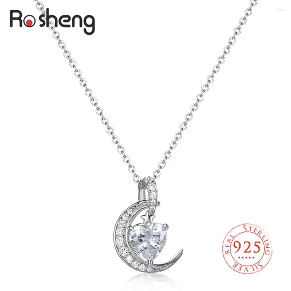 Pendentifs Réel S925 mois de naissance lune étoiles pendentif collier pour femmes brillant strass pierre de naissance clavicule chaîne anniversaire bijoux cadeaux