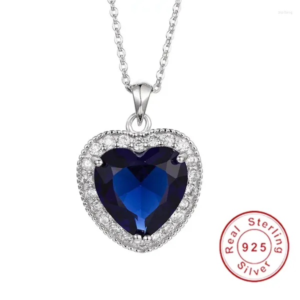 Ciondoli Collana in argento sterling 925 con grande cuore da 6 ct, ciondolo con zaffiro blu, cuore dell'oceano, per regalo di gioielli da donna
