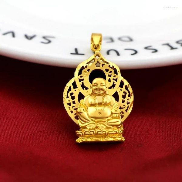 Pendentifs rétro plaqué or jaune 18 carats, pendentif bouddha Maitreya pour femmes et hommes, colliers, bijoux cadeaux d'anniversaire de mariage