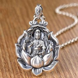 Hangers Retro Bodhisattva Hanger Mannen Sieraden Kwaliteit S925 Zilveren Ketting Mannelijke Amulet Maitreya Boeddha Lotus Standbeeld Kettingen Dame