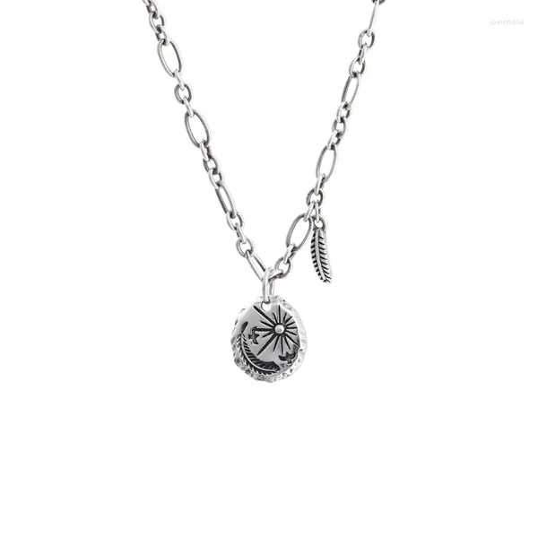 Pendentifs Rétro Plume Ronde Lotus Collier En Argent Sterling 925