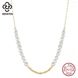 Pendants Rinntin authentine 925 Collier de chaîne de pépites en argent sterling avec perle naturelle exquise pour femmes 14k bijoux de mode GPN68